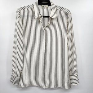Rag & Bone 100% Silk Cream Black Stripe Button Front Shirt Long Sleeve sz Large
